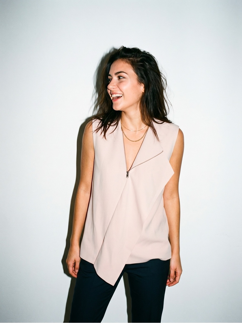 Vince Asymmetric Zip Draped Shell Blouse | Blush Pink | XS